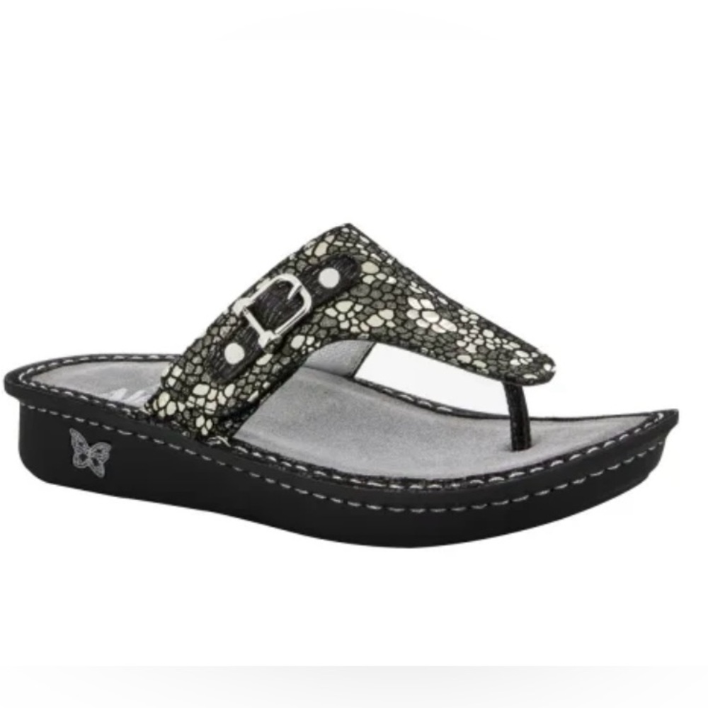 Alegria Vanessa Pewter Mosaic Metallic Leather Thong Sandal Sz 38 (US 8-8.5)
